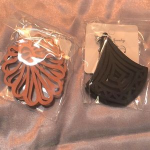 New. Two pairs. African wood earrings. Large.
